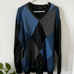Claiborne Men's Gray and Blue Sweater (XLT)